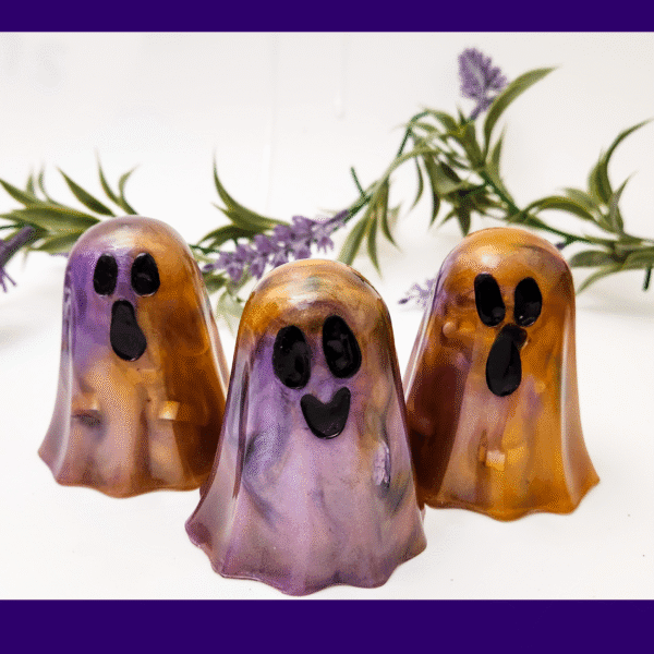 Whimsical Resin Ghost – Orange & Purple Marble