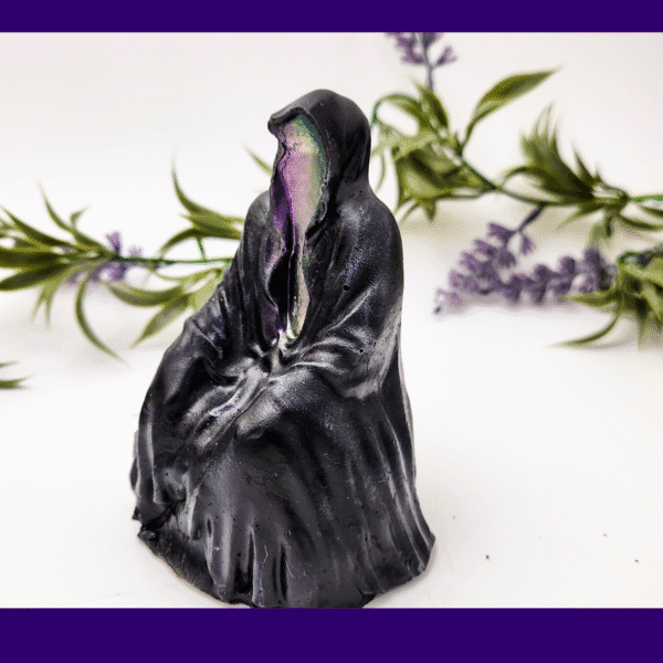 Mystical Sitting Reaper – Eco Resin Figurine in Black with Purple Accents