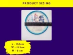 Product sizing graphic showing snowman tray with ruler and dimensions: 15.5 cm x 15.5 cm x 2 cm.