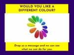 Custom colour request graphic with rainbow colour wheel and text inviting customers to message Kirnix Creations for personalised colour options