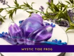 Aqua Purple Frog resin ornament shown from behind with a purple banner displaying the product name.