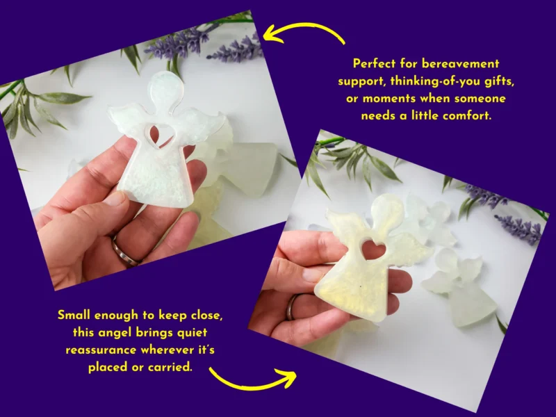 Graphic showing ideal uses for the Guardian Angel, including comfort and bereavement gifts.