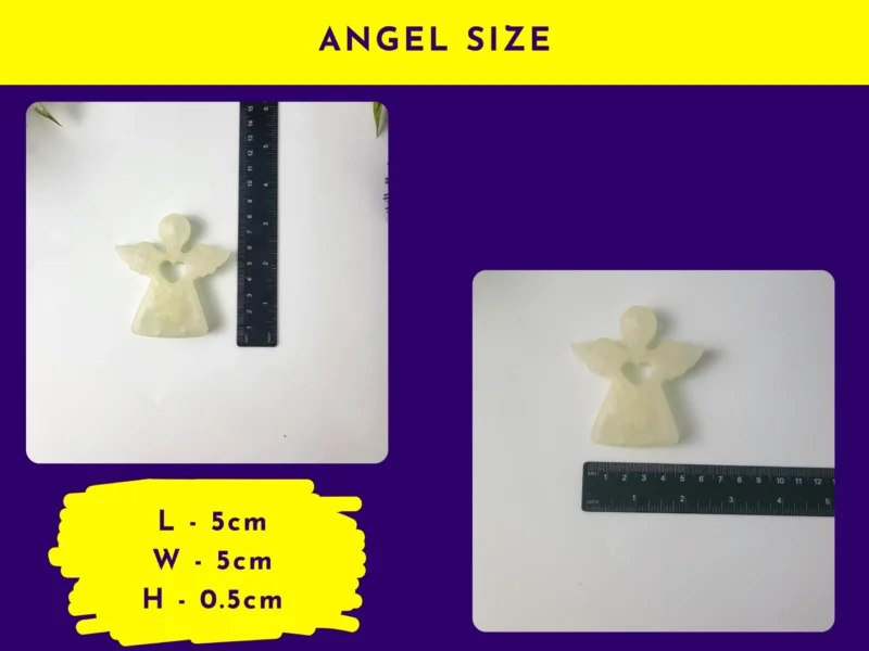 Resin Guardian Angel placed next to a ruler to show horizontal measurement.