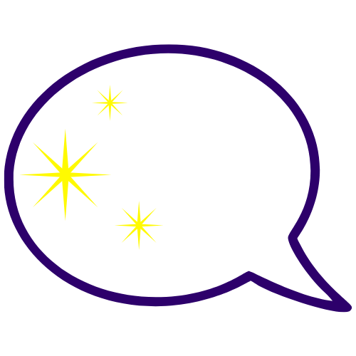 Purple chat bubble with yellow sparkles representing general contact messaging.