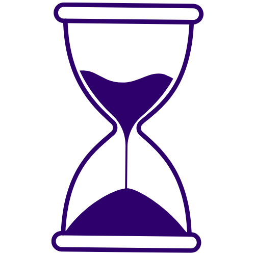 Purple hourglass icon representing response time.