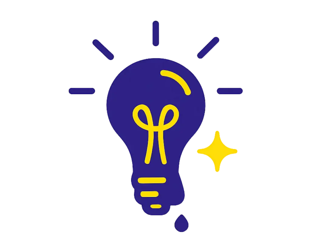 Purple lightbulb dripping glitter with a yellow sparkle, representing creative handmade ideas