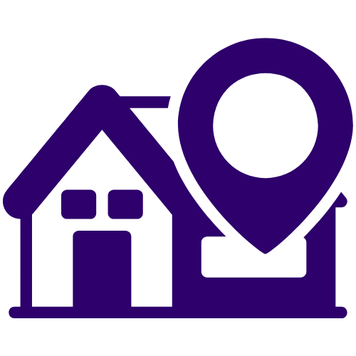 Kirnix Creations address check icon – PURPLE location pin with check mark.