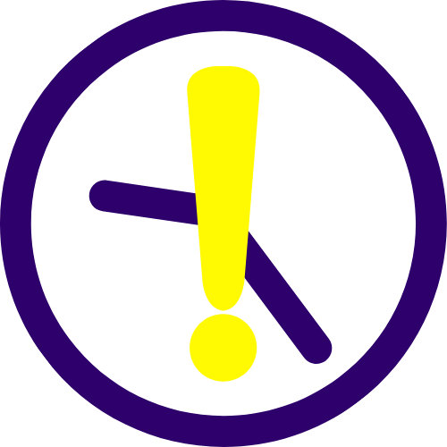 Kirnix Creations delay warning icon – pURPLE clock with exclamation mark