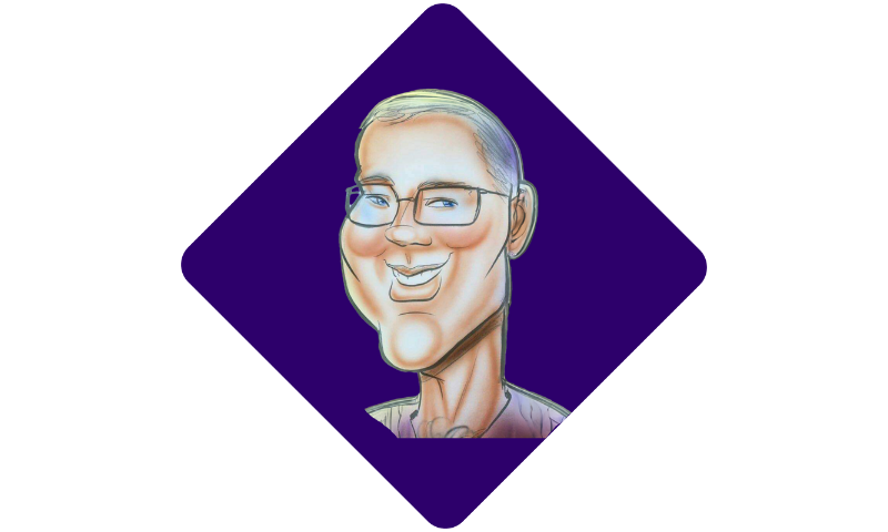 Cartoon portrait illustration of Kirk from Kirnix Creations