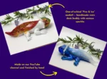 Promo collage showing Fire and Ice axolotls on a purple background with text about being one-of-a-kind and made on YouTube.