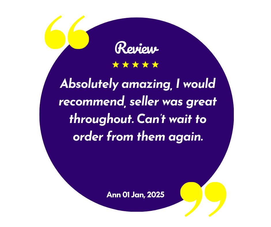 Five-star customer review rating badge for Kirnix Creations handmade resin art and gifts