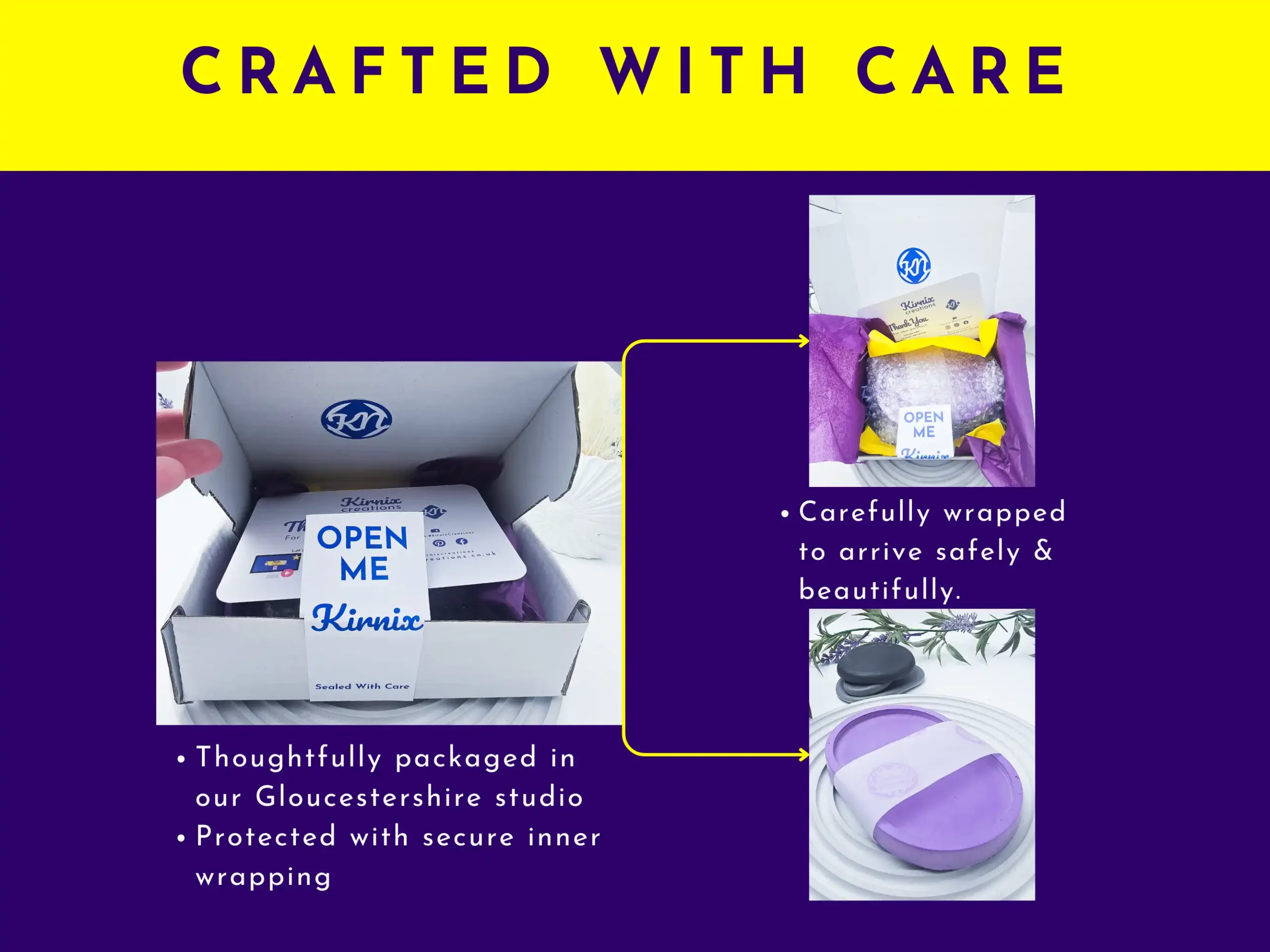 Eco resin tray gift-ready packaging with branded box and tissue, handmade in the UK.