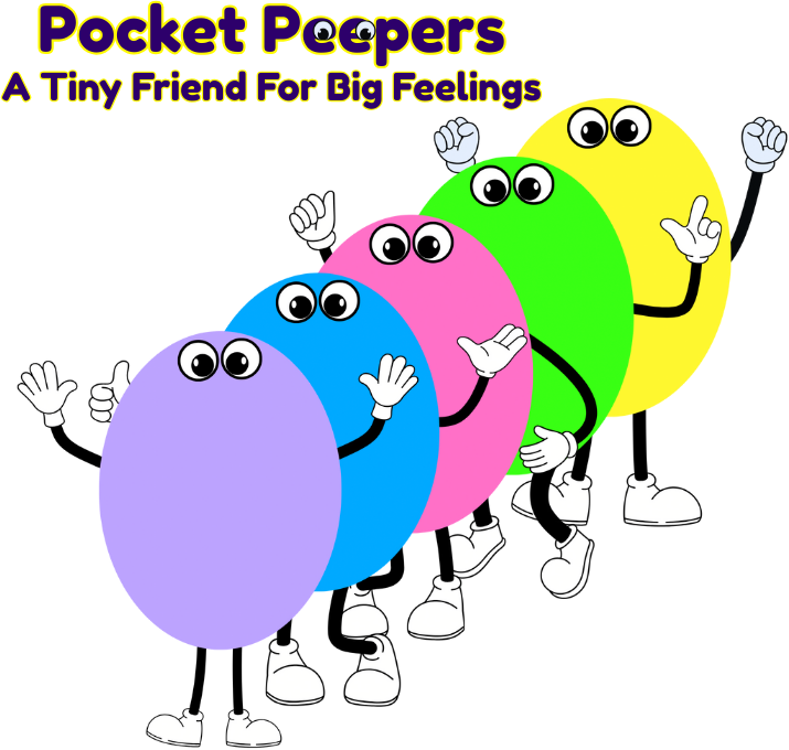 Pocket Peepers banner with colourful googly-eyed characters and the text “Pocket Peepers – A Tiny Friend For Big Feelings”