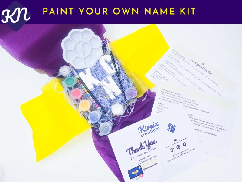 Gift-ready Paint Your Own Name Kit packaged by Kirnix Creations in the UK
